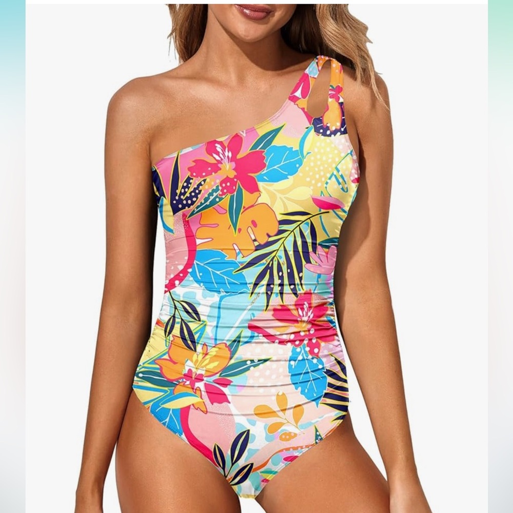 Holipick One Shoulder Swimsuit Tummy Control Bathing Suits Modest Full Coverage